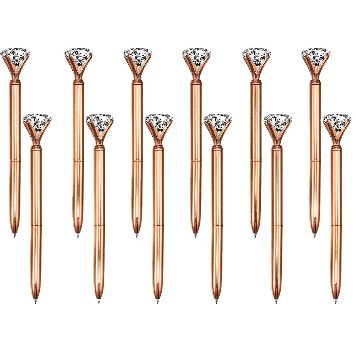 100Pcs Diamond Crystal Rollerball Ballpoint Pen Bling Metal Office School Wedding Gift Rose Gold Free Customized Logo Name Text