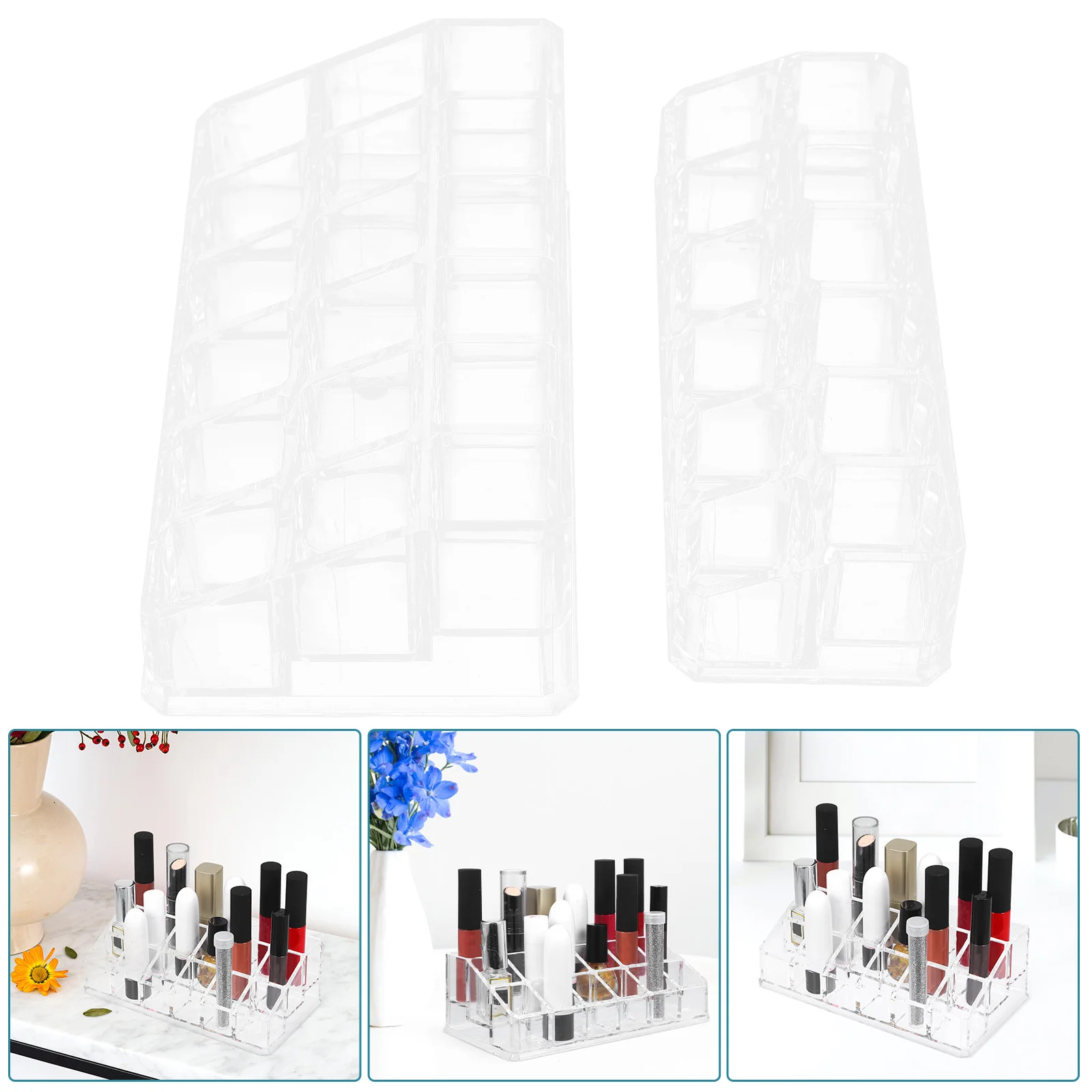 

2Pcs Lipstick Organizer Clear Transparent Desktop Rack Makeup Storage Holder Display Stand for Bedroom Dresser
