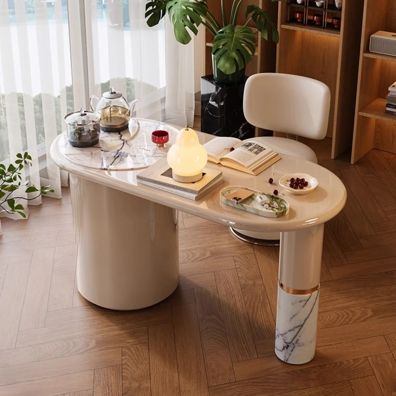 luxury stone desk tea table integrated dual-purpose high-end living room home balcony tea table Light luxury modern cream style