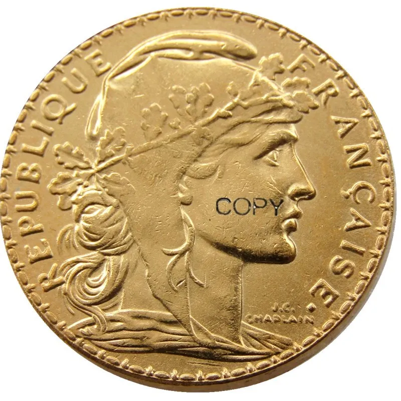 1913 France 20 Franc Rooster Gold Plated Copy Coin