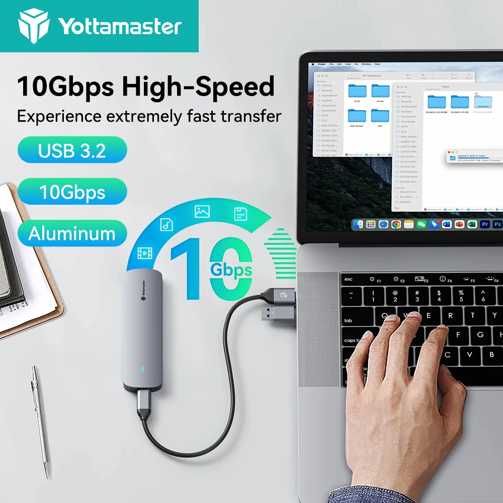 

Внешний корпус Yottamaster 10 Гбит/с для M.2 NVMe SSD и USB-C, USB 3.2, 5 Гбит/с SATA, для игровых ПК и Mac