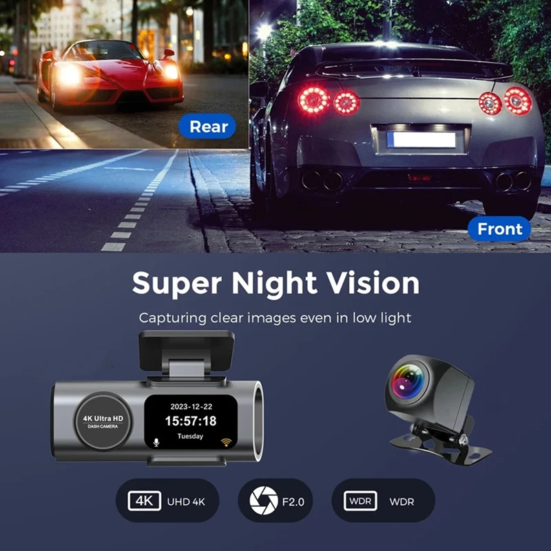 4K Dashcam Mini Camera Recorder GPS Wifi 64G Parking Dual Lens With 1080P Rearview Camera Night Vision Black Box For Car