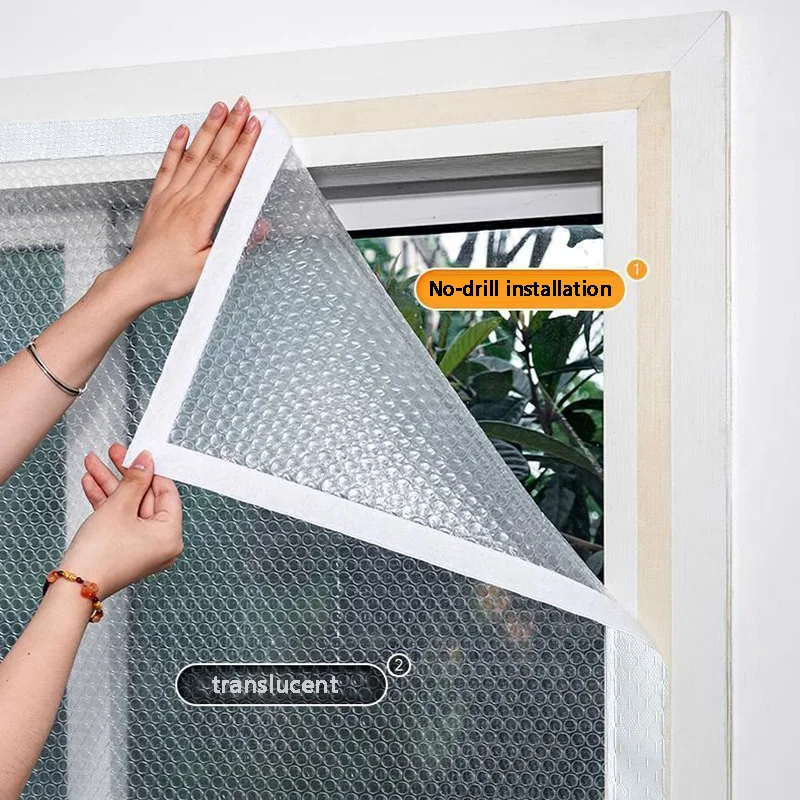 Balcony Windproof and Cold Proof Double-Layer Plastic Cloth Curtains, Sealed Windows, Bubble Wrap Self-Adhesive Zipper Design