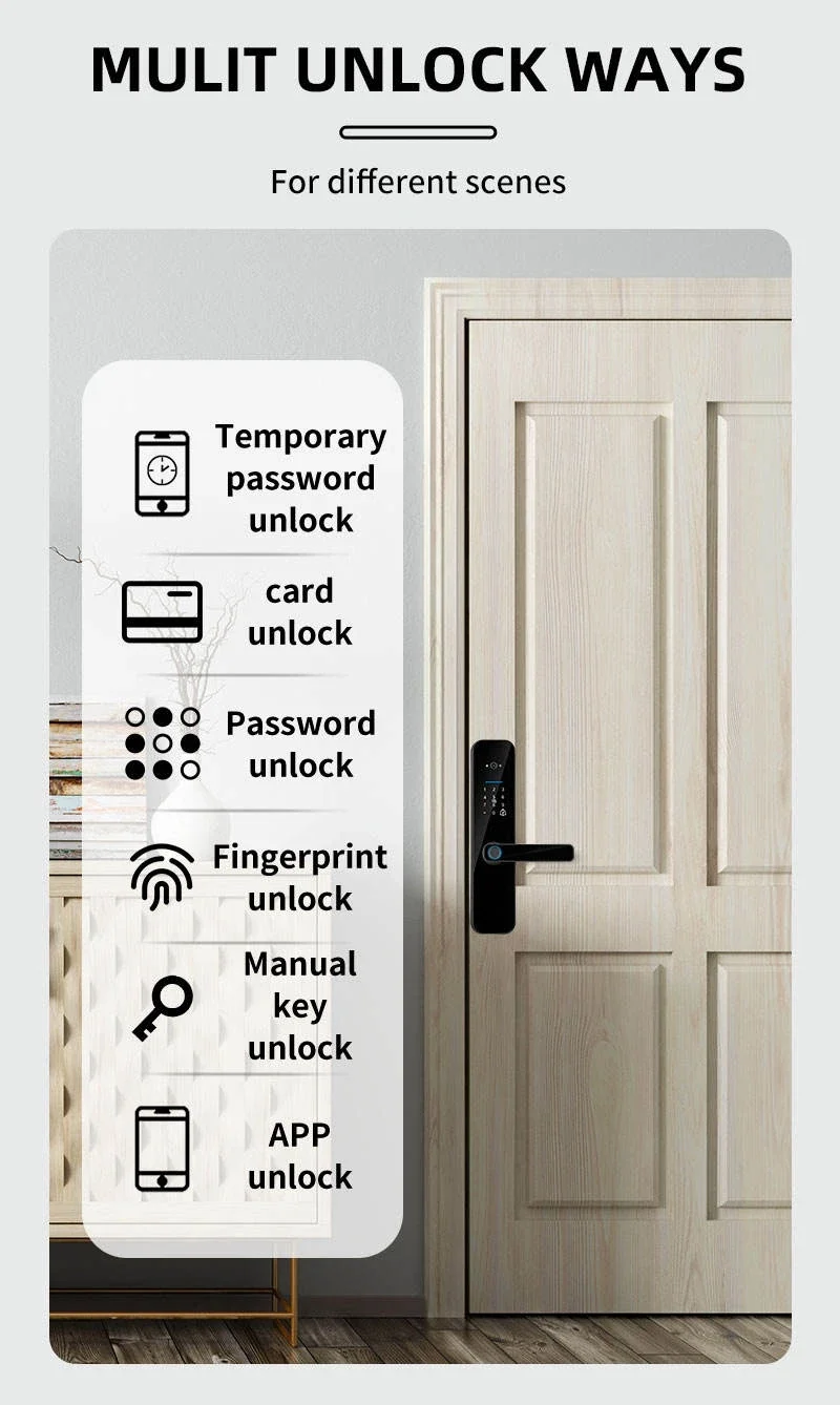 HD Screen Digital Door Lock Tuya Wifi Biometric Fingerprint Smart Locks Video Keys Combination Electronic Door Lock