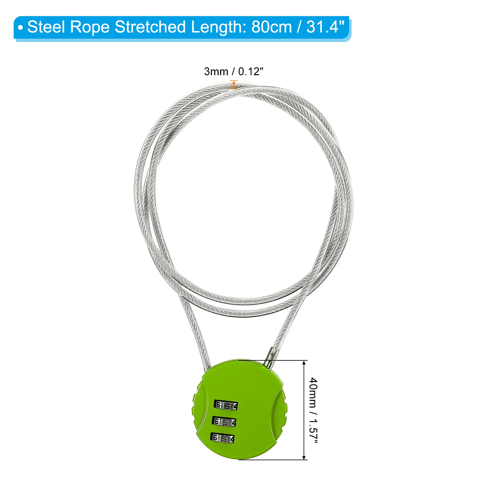 1 Pack Combination Lock 19.6 Inch / 31.4 Inch Small 3 Digit Padlock for Gym Locker Yellow/Green