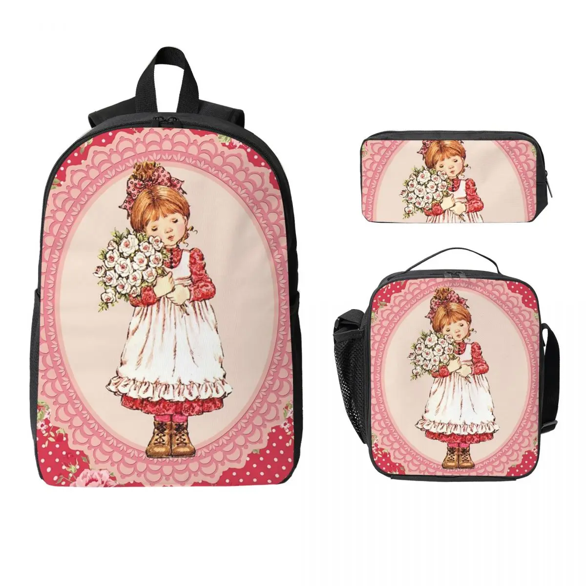 

Kawaii Sarah Kay Backpack Student BookBag School Bag Computer Shoulder Bags 3ps Insulated Lunch Bag Pencil Case