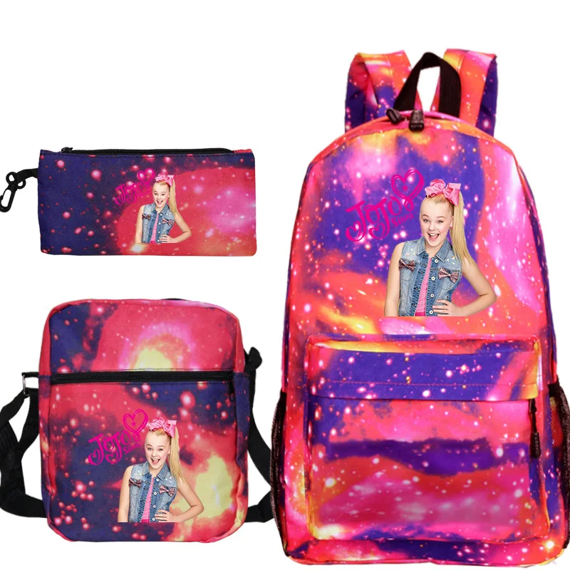 3 Pcs Set Jojo Siwa Backpack Kawaii Girls Schoolbag Bookbags Women Laptop Rucksack Travel Knapsack for Teenage Boys Shoulder Bag