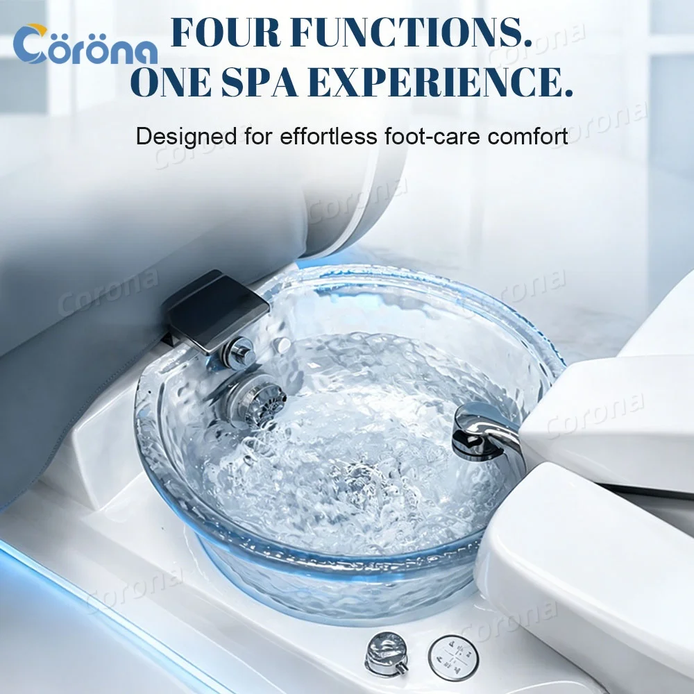 Luxury Electric Massage Function Pedicure Spa Chair with Crystal Bowl & LED Base for Nail Salon