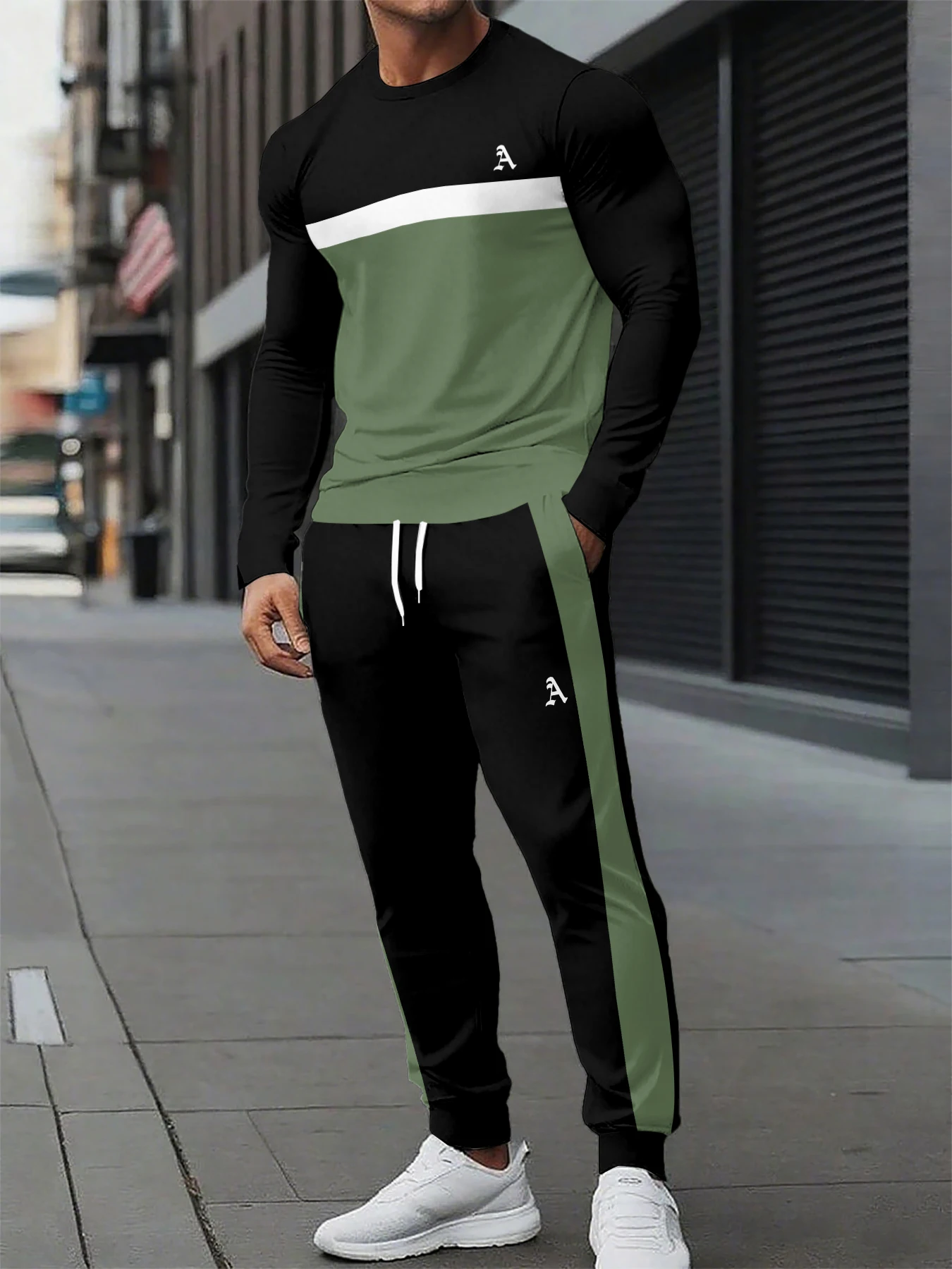 الخريف والشتاء الرجال الرياضة مجموعة ثلاثية الأبعاد مطبوعة ألف خط كم طويل 2 قطعة مجموعة الرياضة مجموعة موضة طويلة الأكمام مجموعة التجفيف السريع