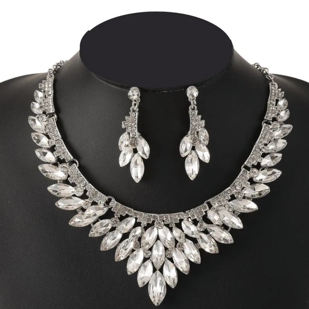 3/4Pcs Sparkling Women's Jewelry Set Earrings Baroque Women Rhinestone Jewelry Set Elegant Minimalist Necklace and Earrings Set