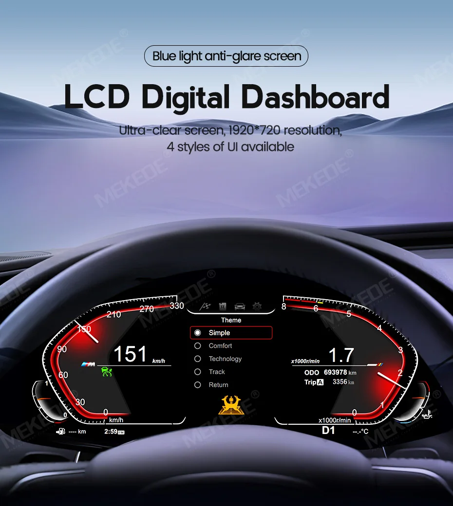 Mekede LCD-Dashboard Digitales Kombiinstrument für BMW 5/6/7er Serie X3/X4/X5/X6 F01 F07 F10 F15 F16 F25 F26 Tachometer Virtuelles Cockpit – Detail 1