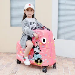 Valise de voyage Disney Turekids pour enfants, Minnie, sac à roulettes, mot de passe, dessin animé, mode, fermeture éclair