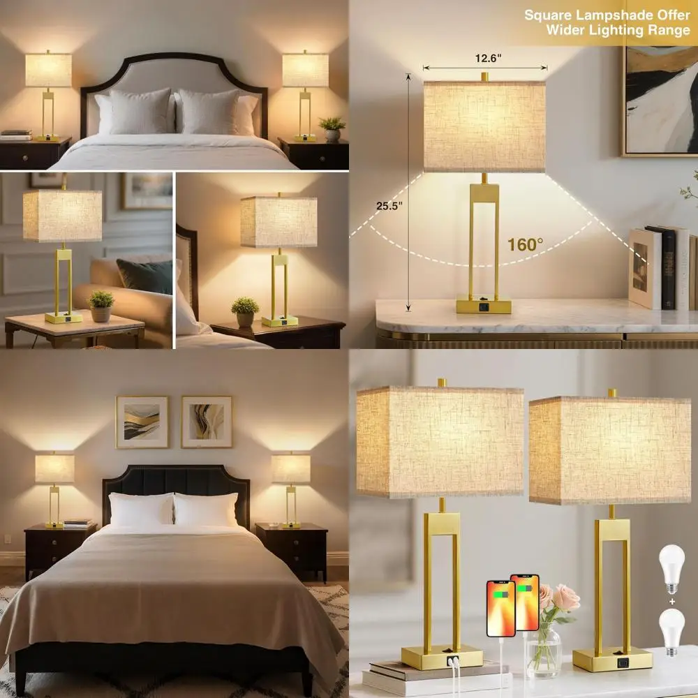 

Набор из 2-х прикроватных светильников с изменением цвета, 25,5 см, с USB-портами, современные ночники для спален и гостиных, золотистые и белые.