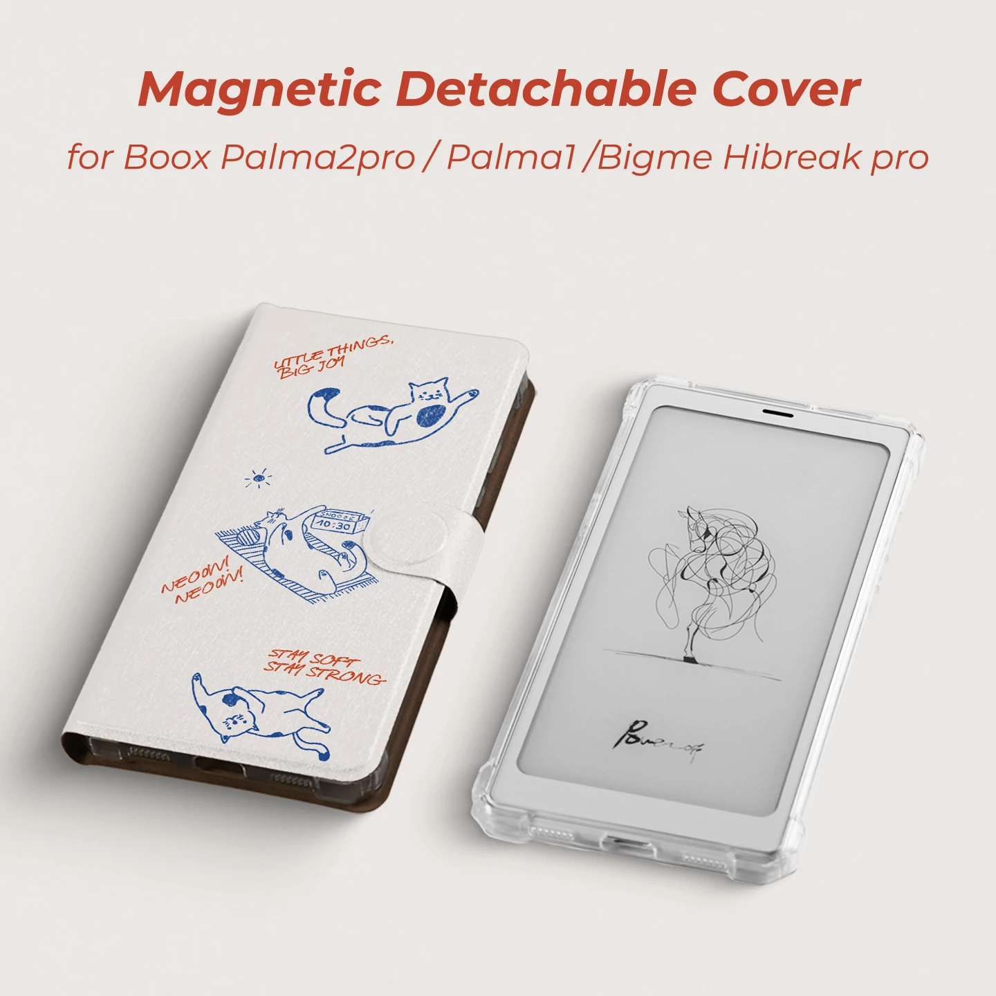 Funda Magnética Desmontable Twosheep para Boox Palma2pro, Boox Palma2, Bigme Hibreak Pro Color, 6.13 Pulgadas, Función de Activación/Suspensión Automática, Diseño Artístico de Gato