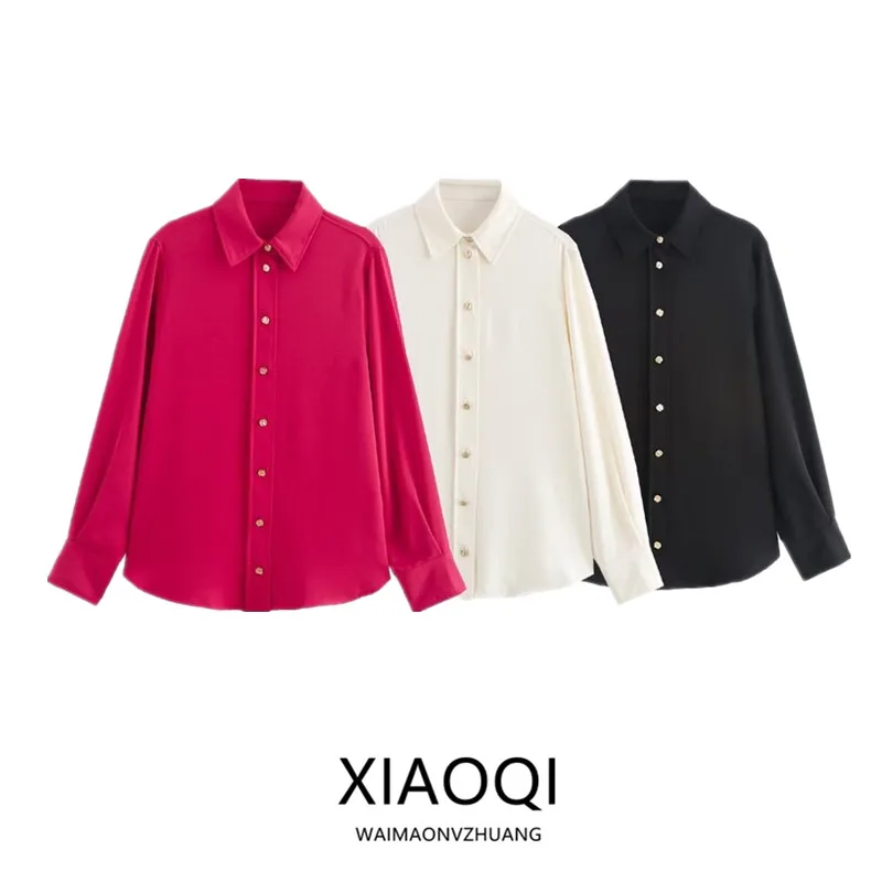 

Autumn Winter New Gold Button Long Sve irt Women's Versatile Loose Fit Regular Length Hanging irt Premium Ladies irt