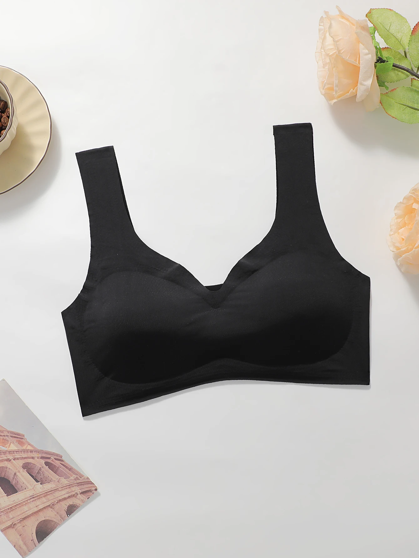 2PCS Women Seamless Wireless Bra Wide Shoulder Strap Bralette With Removable Pads Soft Breathable Brassiere For Daily