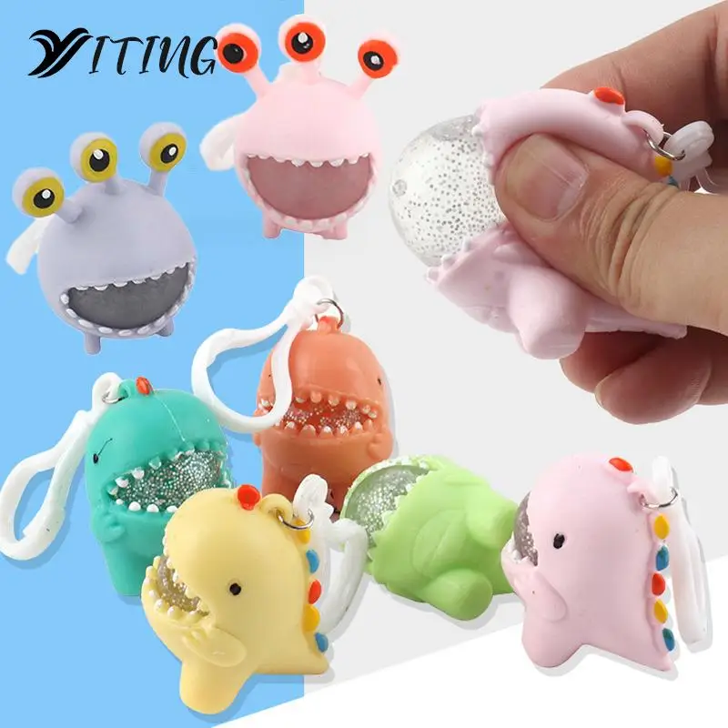 TPR Cartoon Dinosaur Water Pinch Music Cartoon Soft Rubber Keychain Vent Ball To Decompress Children\'s Toys