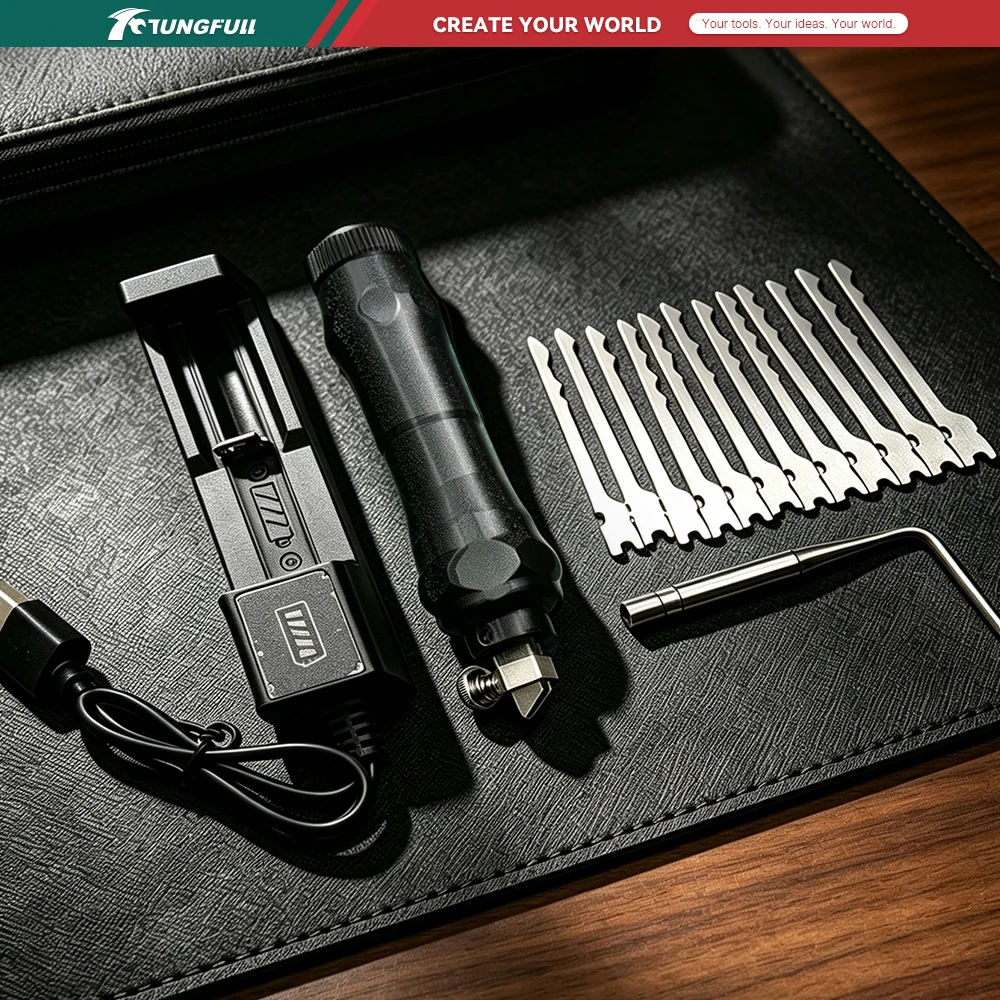 Rechargeable Electric Lock Pick Gun Locksmith Tool Kit with Multiple Lock Pick Blades Professional Lock Opening Tool Set
