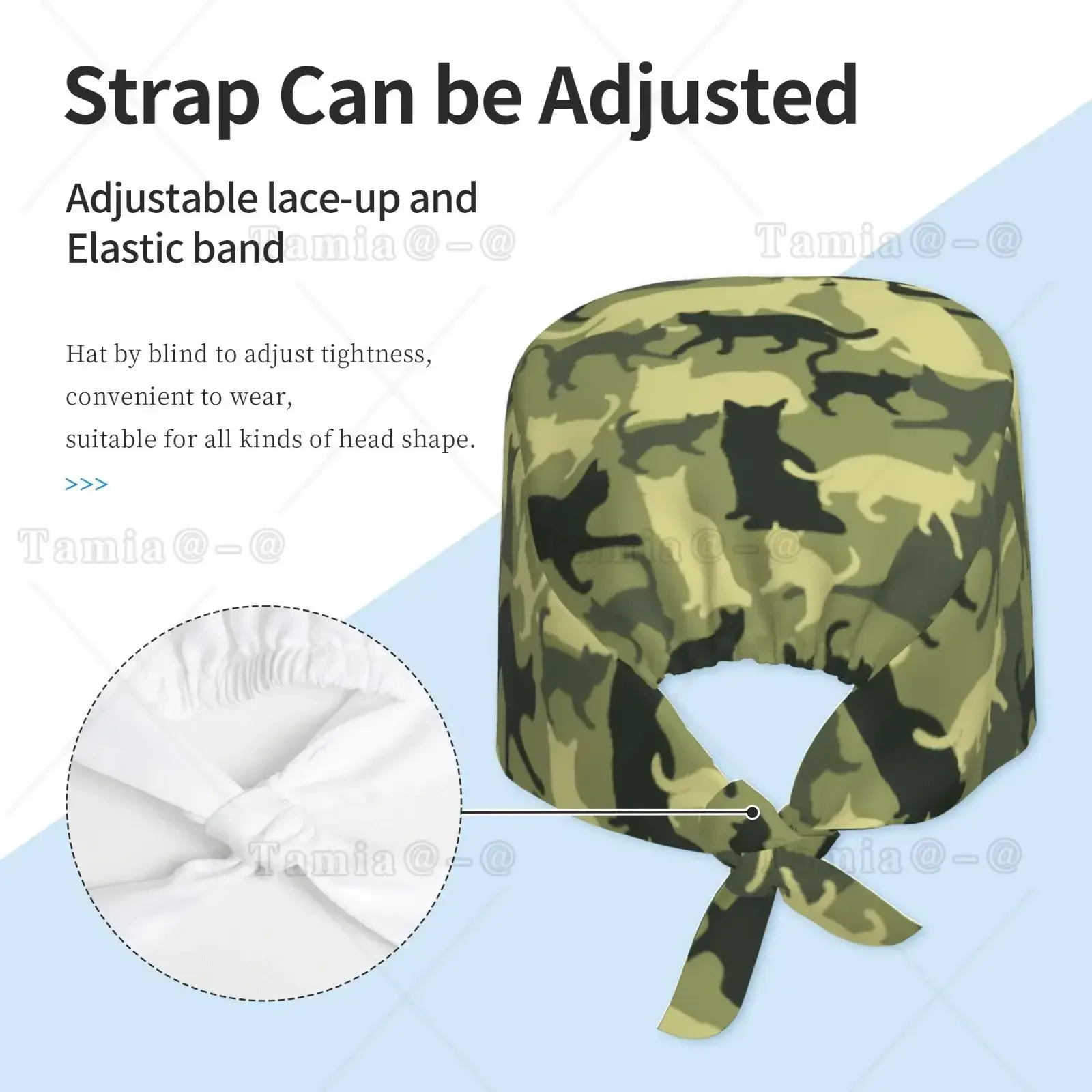 Customized Camouflage Printed Unisex Adjustable Sweatband Cap Elastic Bandage Nurse Work Cap for Cleaning Work