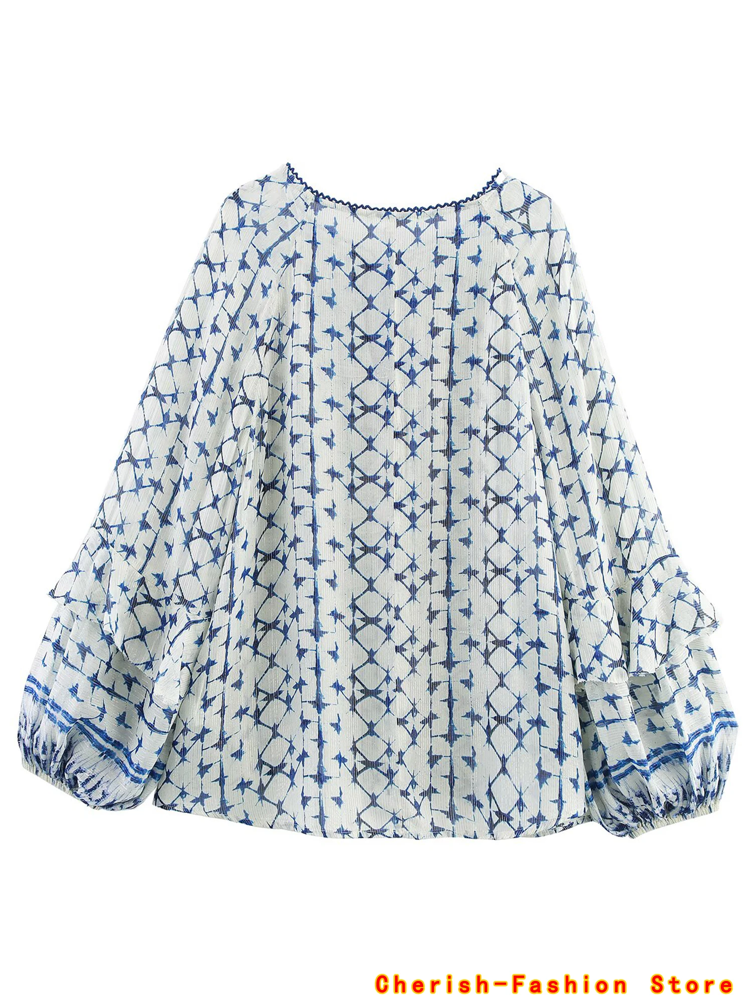 Camicia a maniche lunghe con stampa geometrica in chiffon moda per donna 2025 Primavera e autunno Nuova camicia casual allentata per donna