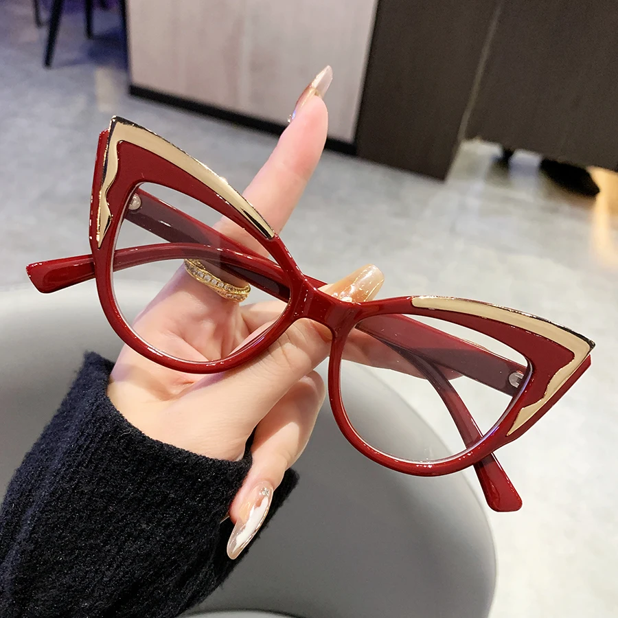 1Pc Women's Plain Glasses New Metal Cat-Eye Style Exquisite Fashionable Versatile Casual Suitable for Daily Use, Internet Browsi