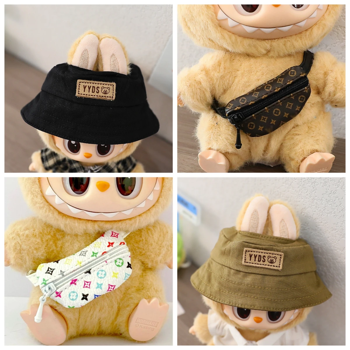 For 15/17cm Labubu Mini Striped Clothing Jeans Hats Shoes Bag Cool Handsome Set Labubu V1 V2 Clothes Outfit Accessories Gift - Image 2