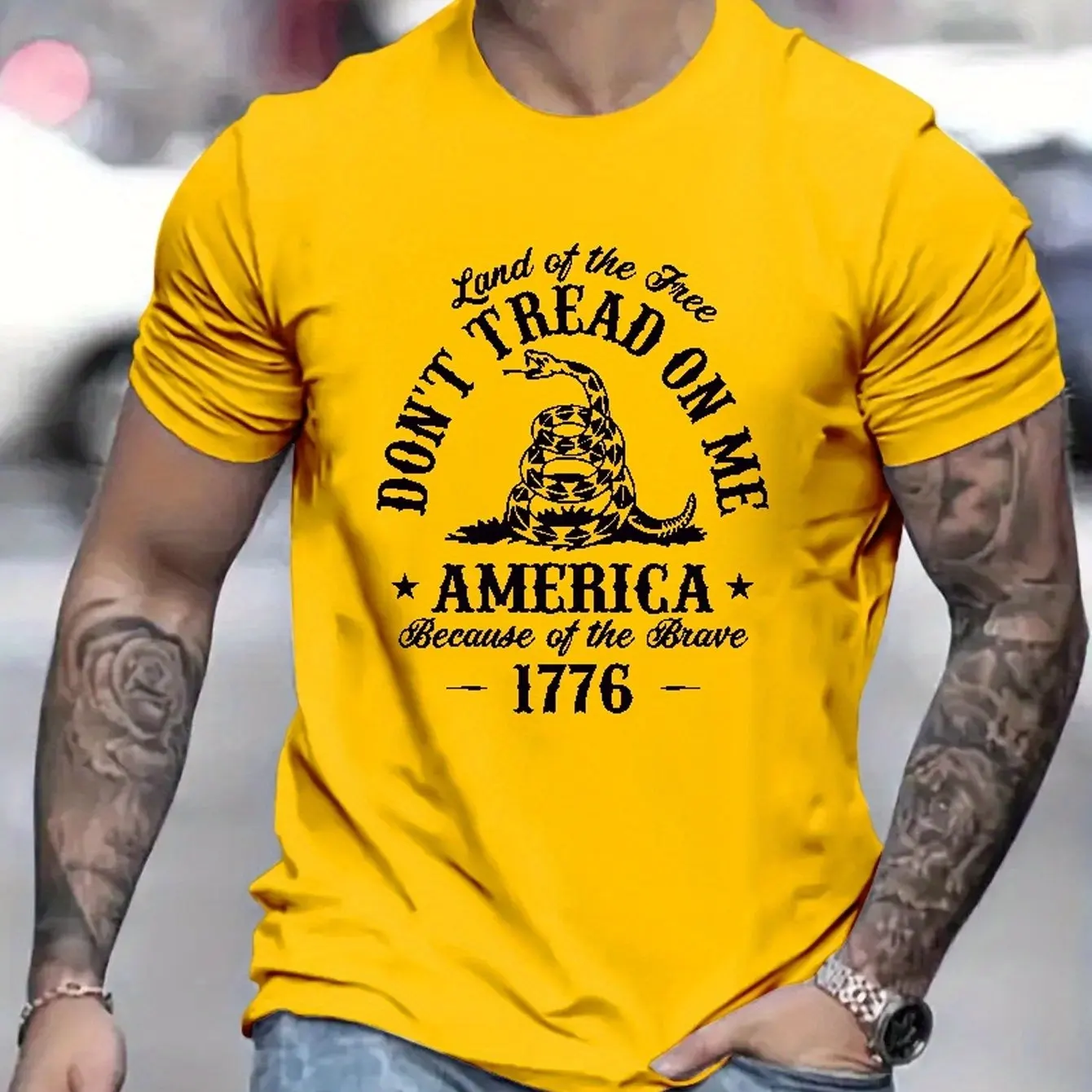 Summer Vibes Dont Tread on Me Print Tee Crew Neck Regular Fit T-Shirt for Men 100% Cotton Loose Tops Breathable Tee