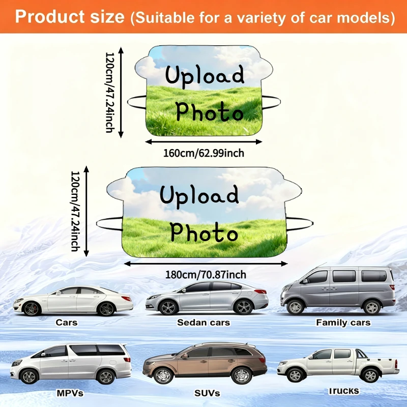 1pc Personalized Custom Winter Car Snow Cover, Upload Your Own Image Design, Universal Large Front Windshield Protector