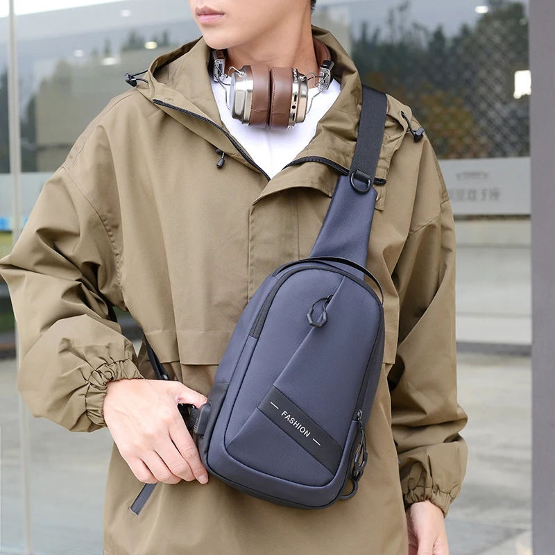 

Lightweight Waterproof Chest Bags for Men Casual Sling Bag with Usb Charging Portable with Multi Pockets Sporty Durable Men Bag