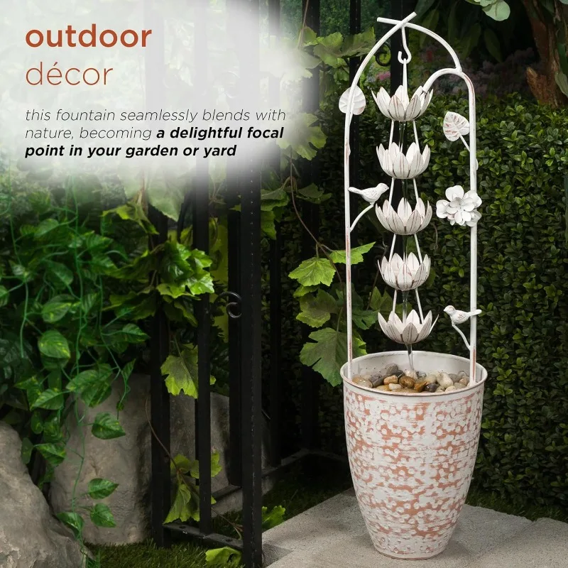 YHL866 30-дюймовый металлический фонтан в деревенском стиле с декоративным цветком — каскадная водопадная функция для садов