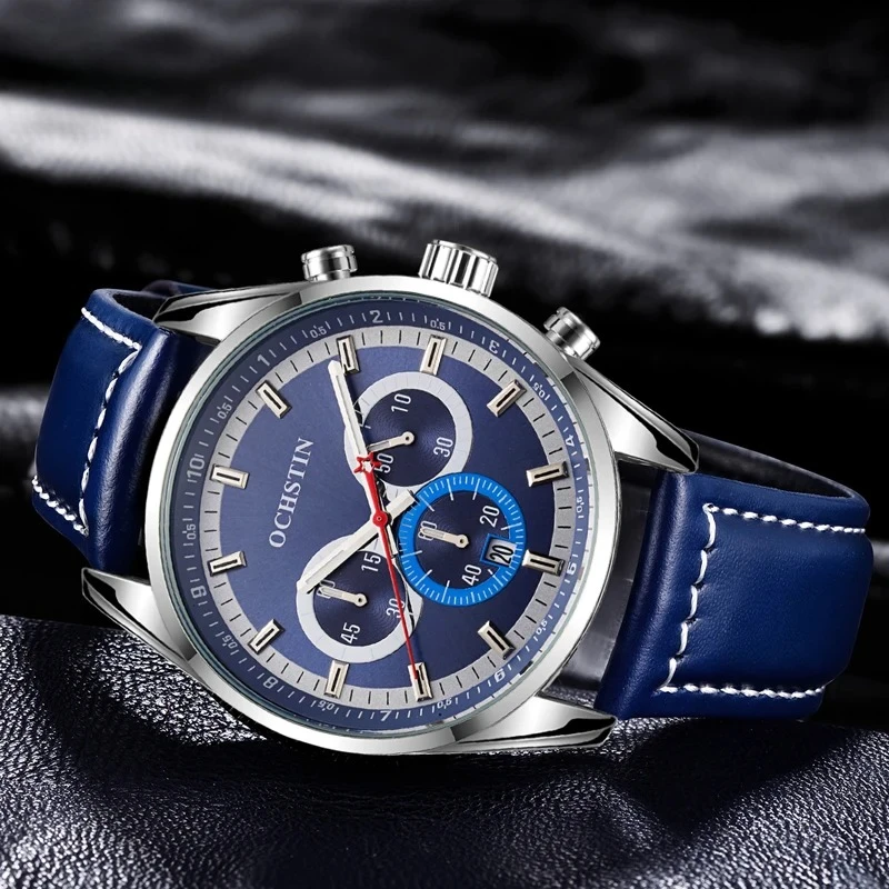 

Оригинальные роскошные мужские спортивные часы с хронографом, серия с тремя глазами, кварцевые наручные часы с кожаным ремешком, светящиеся повседневные часы