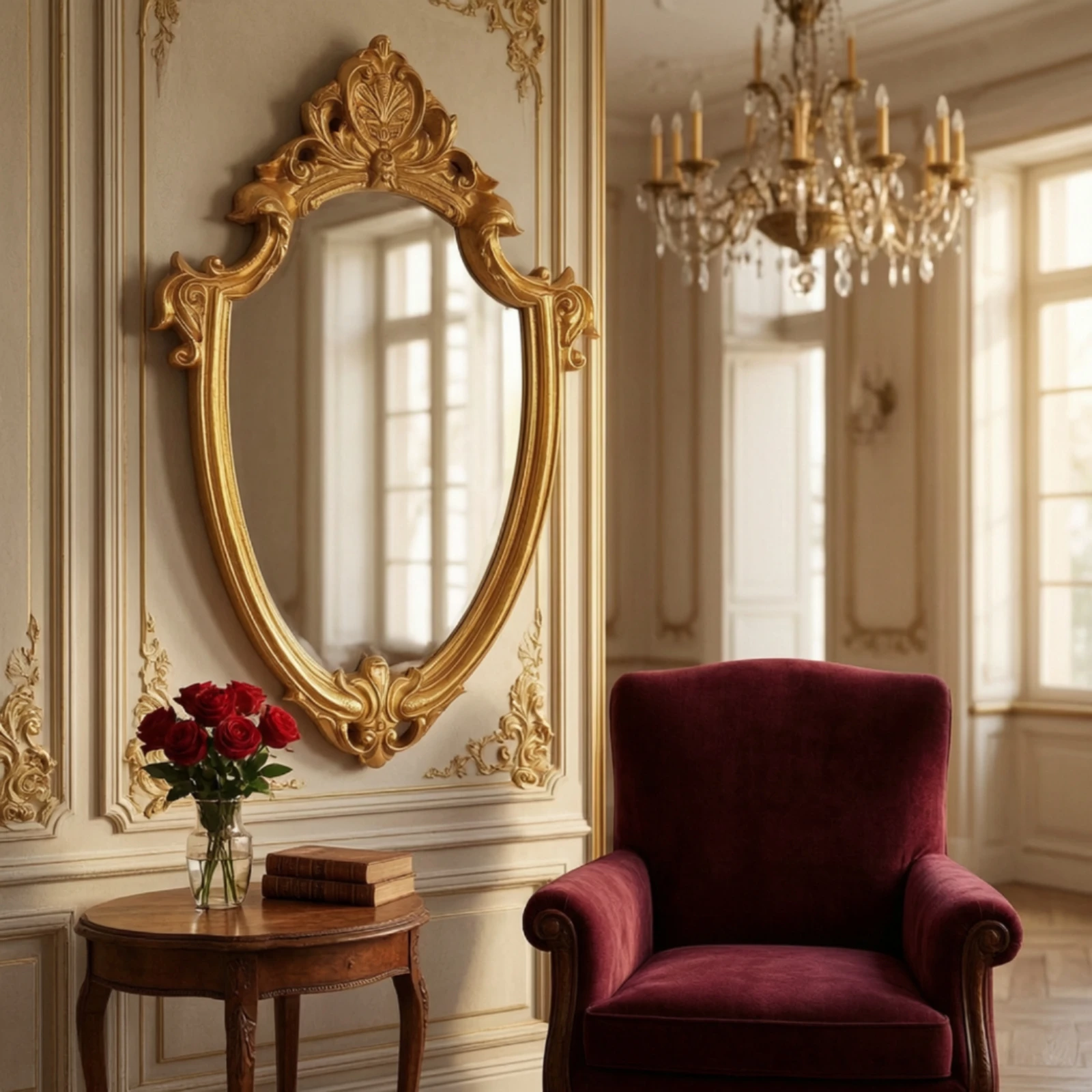 Mirror with Carved Frame Antique-Style Heraldic Mirror Decorative Traditional for Homeowners, Living Room, Bedroom