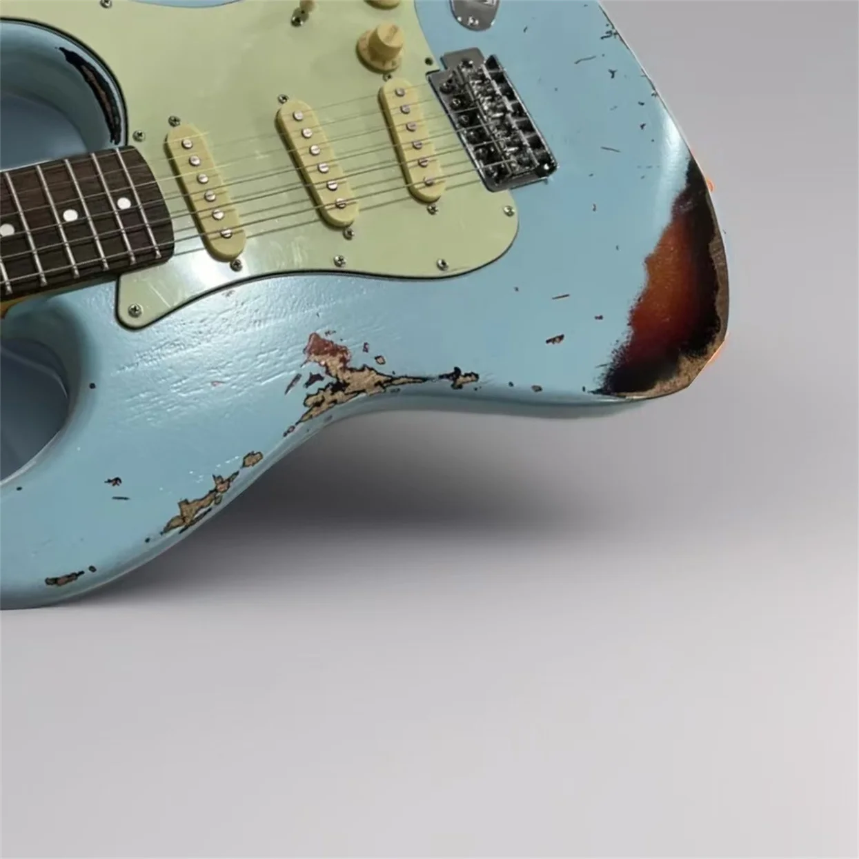 1959 Heavy Relic Light Blue Over Sunburst Electric Guitar  Aged Hardware Nitro Lacquer Finish