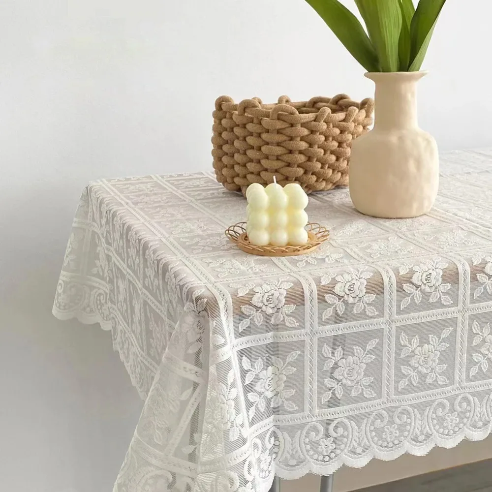 1PC Beige Square Lace Openwork Tablecloth Retro Embroidery Table Wedding Party Garden Home Decoration Adorno De Encaje Vintage