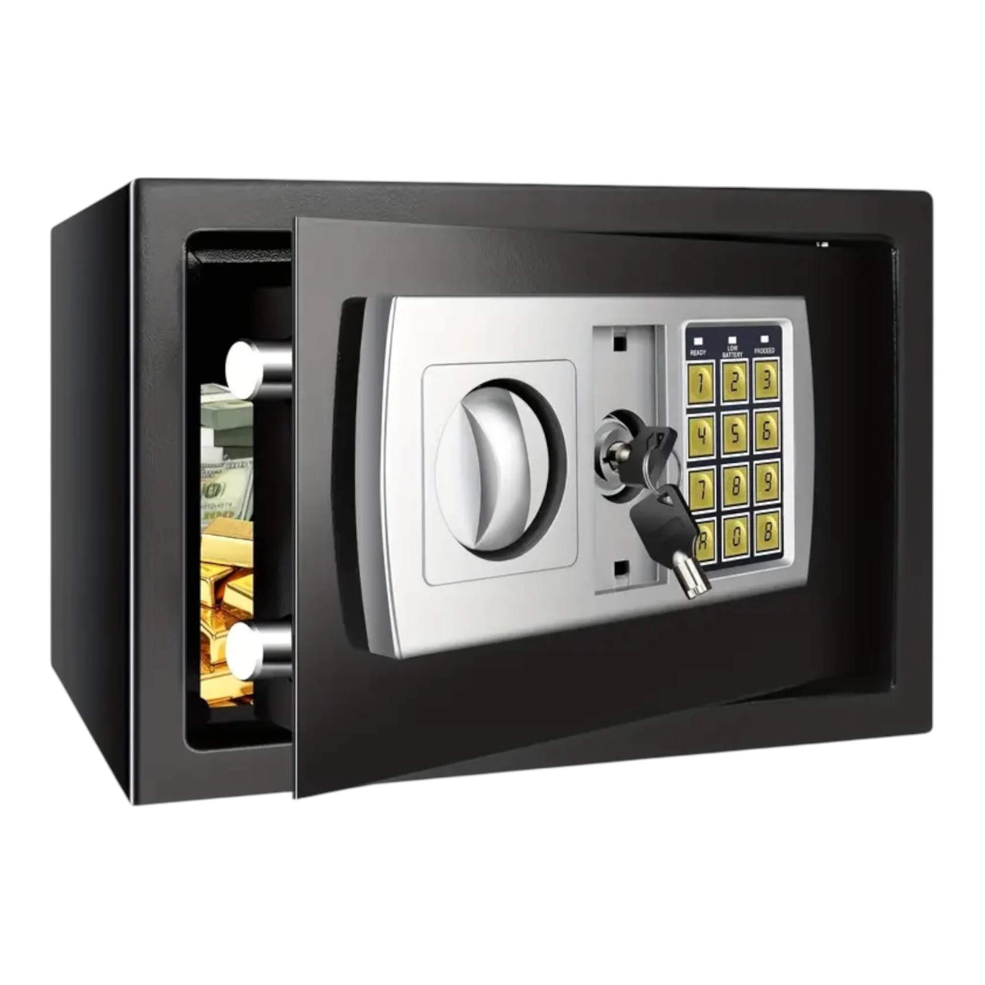 Caja Fuerte Digital con Cerradura de Combinación y 2 Llaves - Caja Fuerte de Seguridad Resistente para Efectivo, Joyas, Objetos de Valor - Operación Sin Batería, Diseño Compacto para Hogar, Oficina,