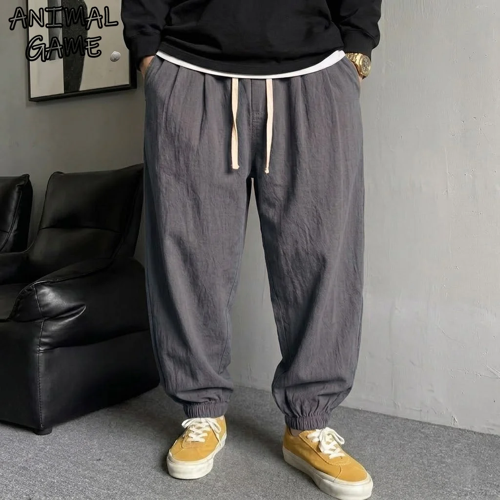Men's Korean Streetwear Joggers Casual Harem Sport Pants Loose Fit Sweatpants Breathable Drawstring Hiking Trousers for Men
