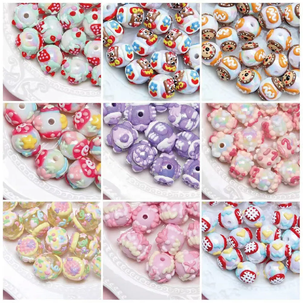 Milk Hand-Painted Cute Cartoon Acrylic Beads DIY Material Package Bracelet Mobile Phone Chain Car Clothing Hanging Accessories Wholesale Beads