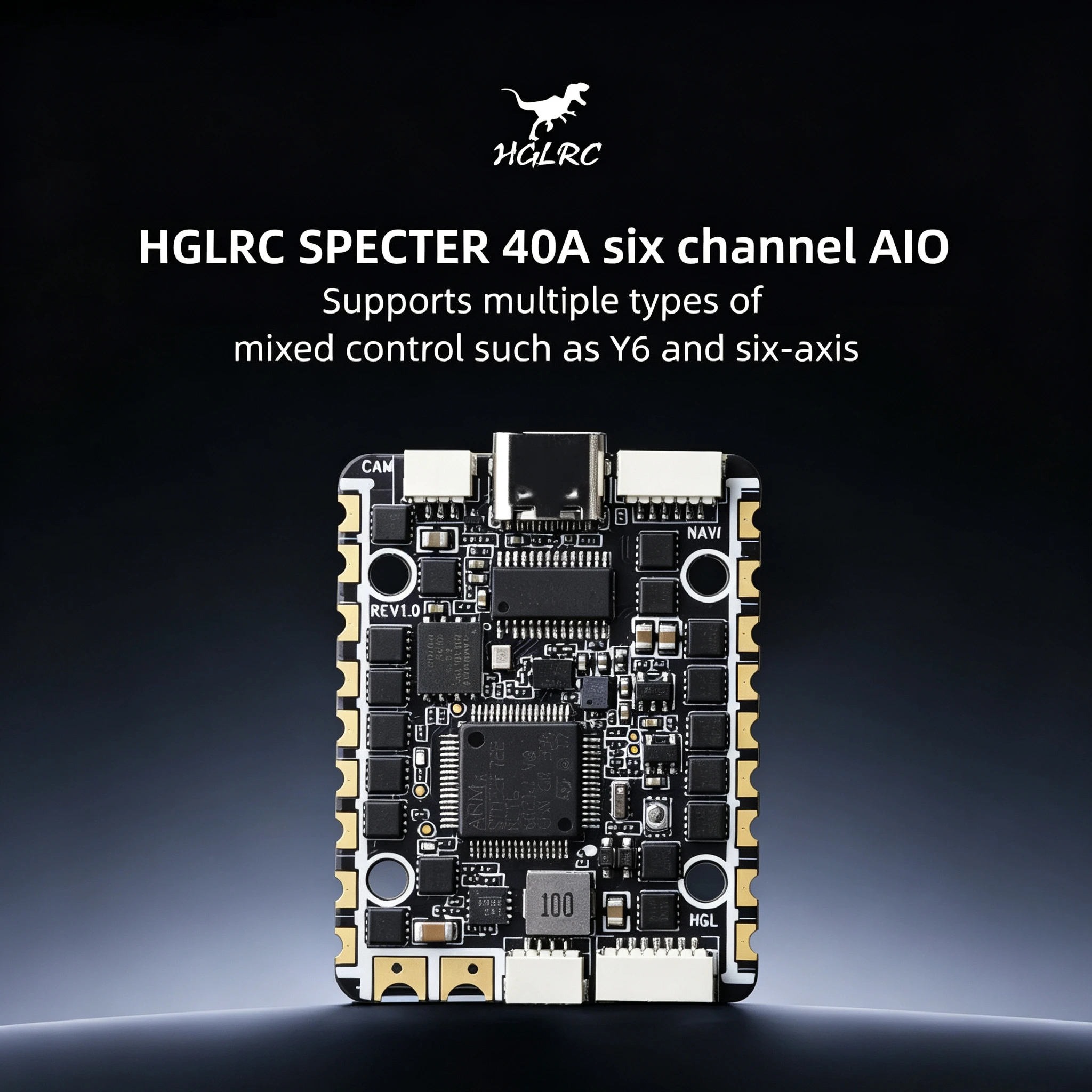 HGLRC SPECTER F722 6‑Channel AIO Board, 25.5X25.5mm M2 Mount, 2‑6S Input Voltage Flight Controller for Y6 FPV Multirotor