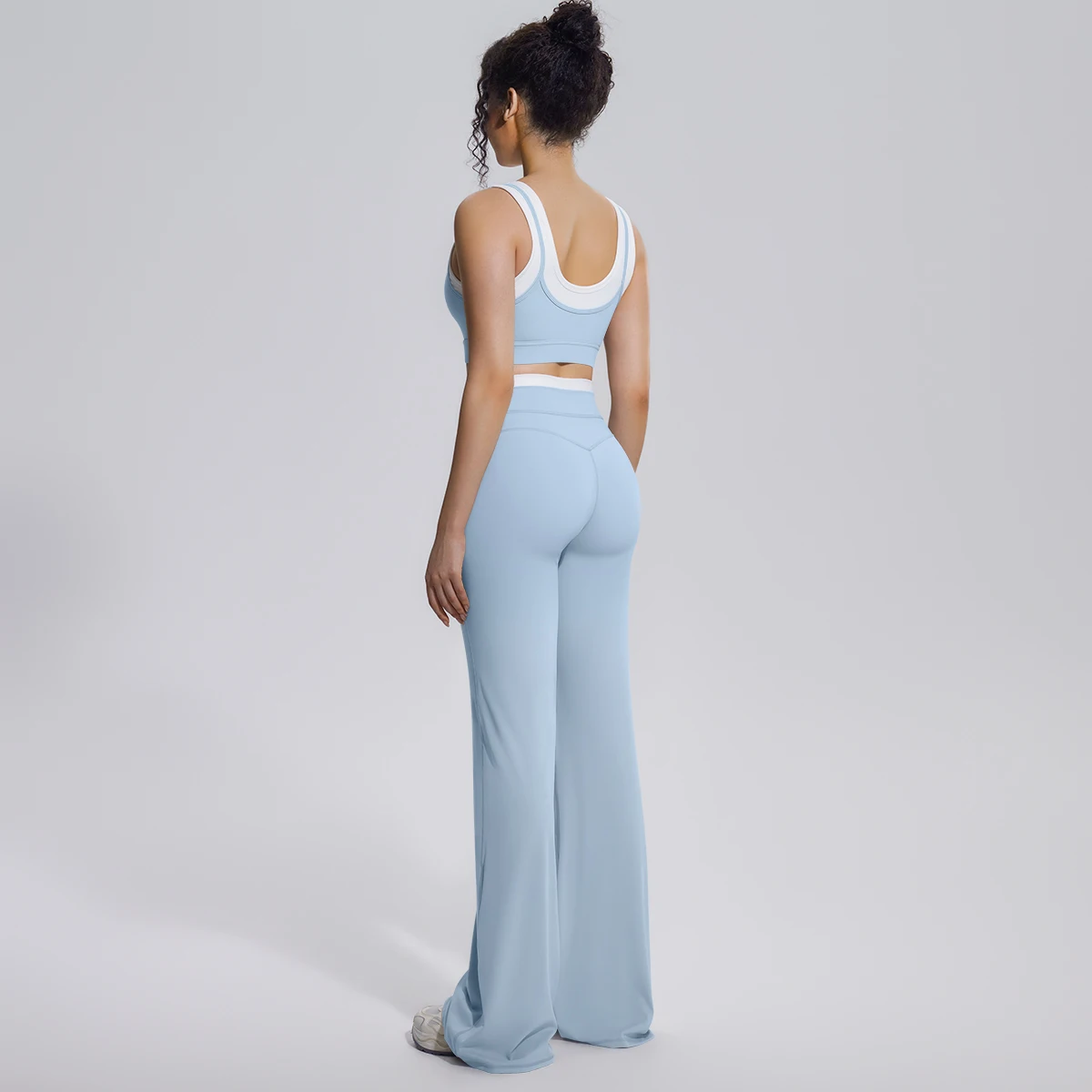 Neues Farbblock-Set mit Schönem Rücken-Yoga-BH und Weiten Hosen für Sommer, Fitness, Laufen und Workout, Hochelastisches, Lockeres Schlaghosen-Oberteil – Detail 34