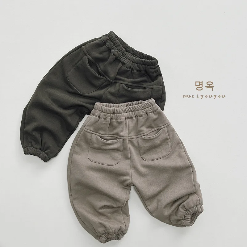 Autumn Winter Children Pants 1-8Y Boys Cotton Spliced Pocket Sweatpants Harem Trousers Korean Toddler Wear For Kids Clothing New