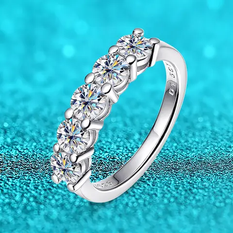 여성을위한 화이트 골드 D 컬러 4mm Moissanite 반지 1.5CT 스톤 매치 다이아몬드 웨딩 밴드 신부 S925 스털링 실버 GRA Best5