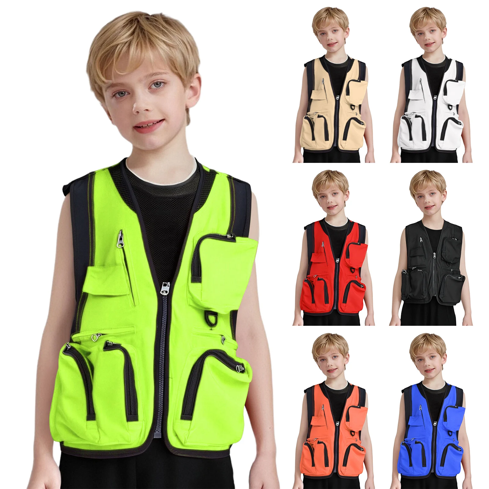 Multi-Functional Kids Outdoor Vest Zippered Pockets And Lightweight Utility Waistcoat for Camping Hiking And School Activities