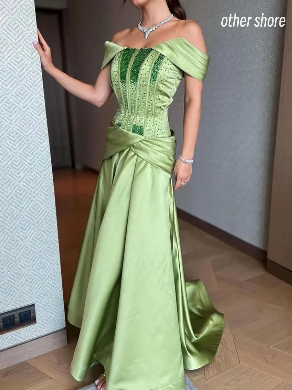 

Other Shore Elegant Vintage Sweet Green Beading Mermaid Boat Neck Customize Formal Occasion Prom Dress Evening Party Gowns