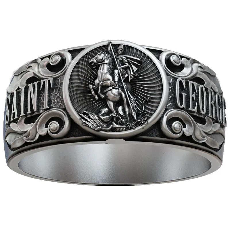

13g Saint George band Ring Baroque Scrolls Customized 925 SOLID STERLING SILVER Many Sizes sz6-13