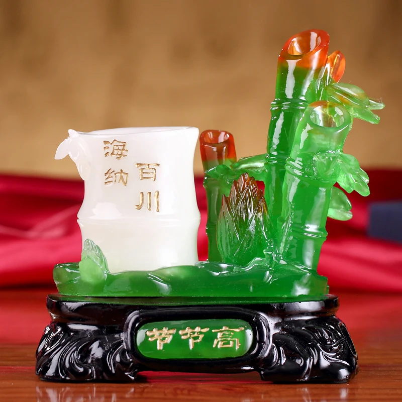 

Chinese Resin Bamboo Model Sculpture Home Decoration Living Room Auspicious Ornaments Study Desktop Pen Holder Decor Crafts