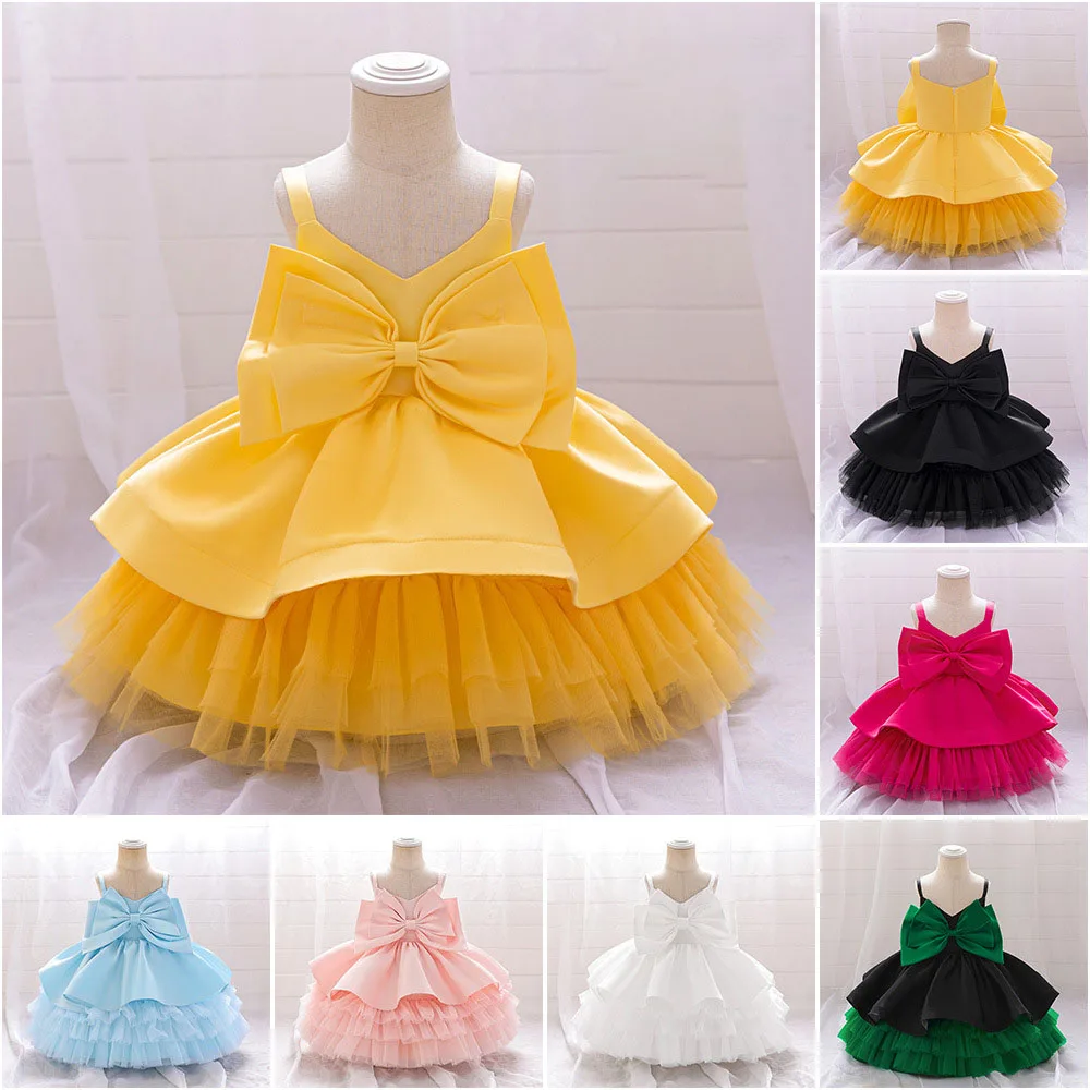 Meninas vestido para festa de casamento crianças roupas de natal bebê recém-nascido primeiro aniversário vestidos gravata borboleta crianças tutu vestido de noite