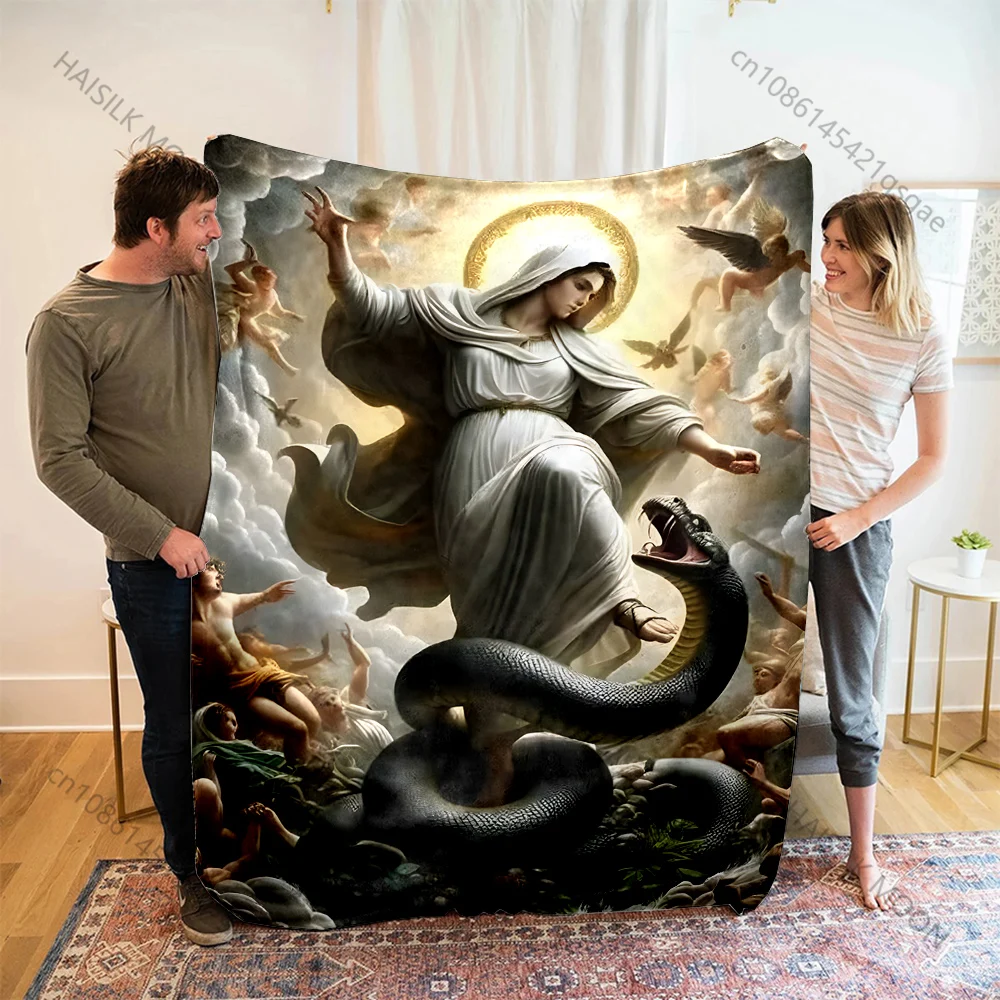 1PC Saint overcoming serpent Print Blanket Warm Soft Fluffy Kids and Adult Sofa Bed Throw Blanket Outdoor Travel Camping RV
