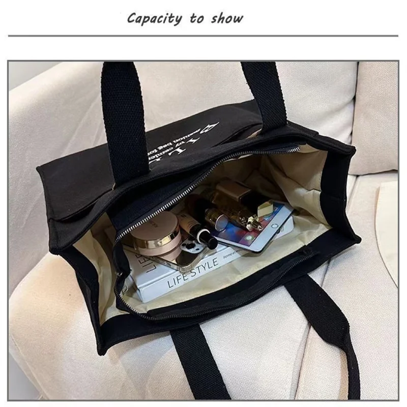 Korean Style Women Canvas Shoulder Bag Lettering High Quality Casual Handbag Tote Large Capacity Luxury Designer Shopping Bag