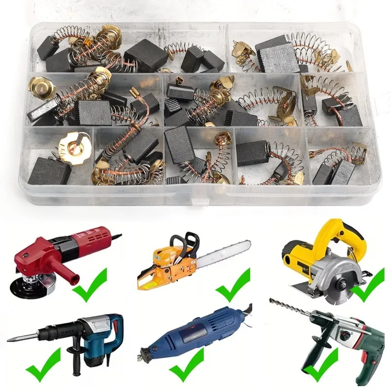 100/40pcs Carbon Brush Repair Kit Power Drill Angle Grinder Brush Spring Part Electric Motor Replacement Parts Chainsaw Supplies