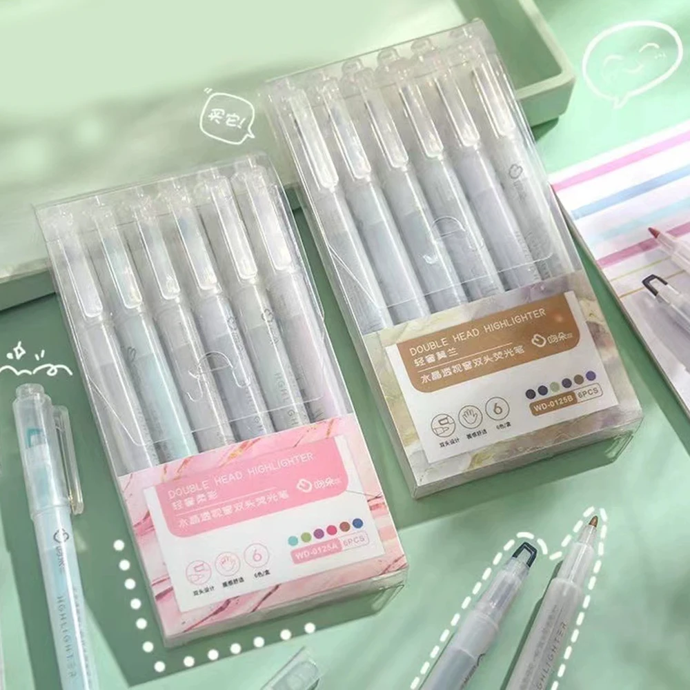 6-Pack Clear View Highlighter Pens Double Head Soft Light Colors Visible Tip for Precise Marking for Students,School and Office